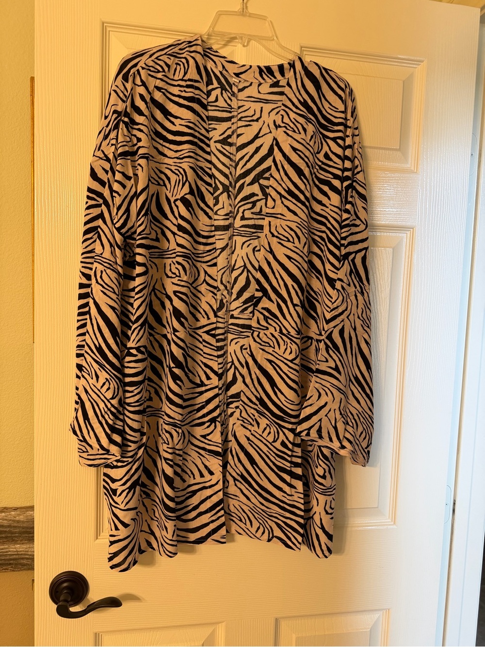 Zebra Print Open Cardigan - Black and Cream